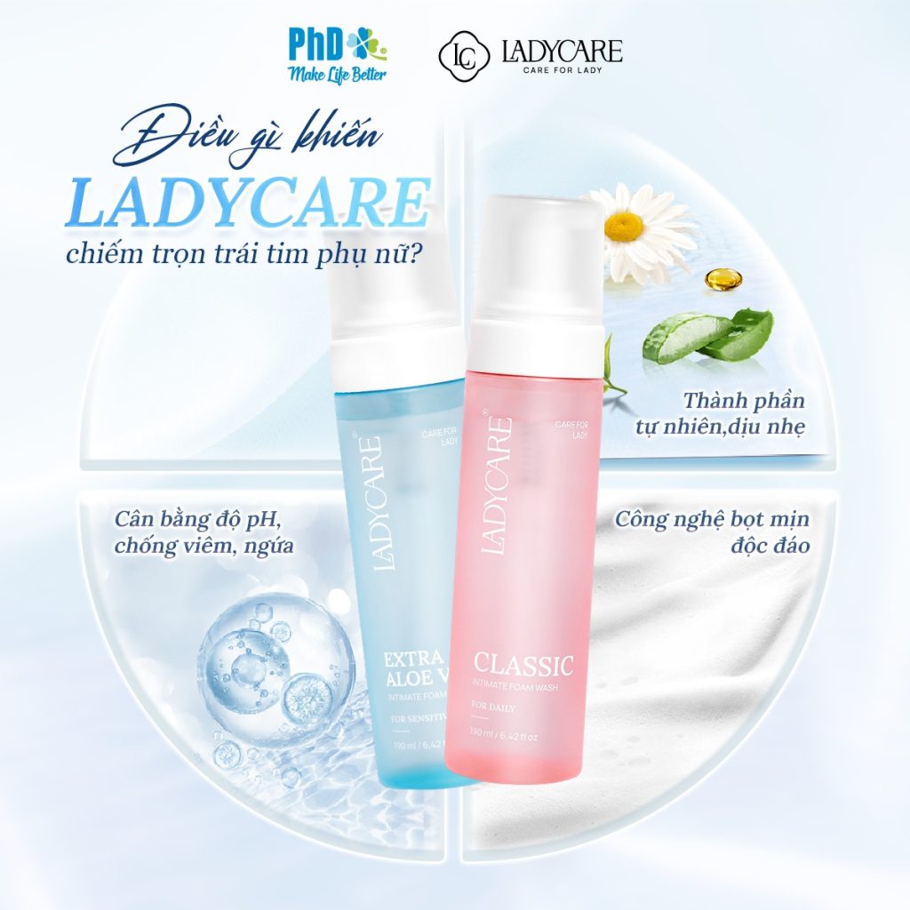 Ladycare - bọt vệ sinh chăm sóc vùng kín chất lượng đến từ PhD.